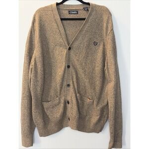 Chaps Tan Button Front Cardigan Sweater Mens Classic Preppy Knit Pockets XXL